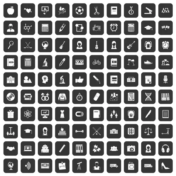 100 icônes hi-school noir — Image vectorielle