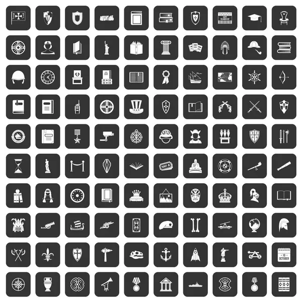 100 icônes histoire mis en noir — Image vectorielle