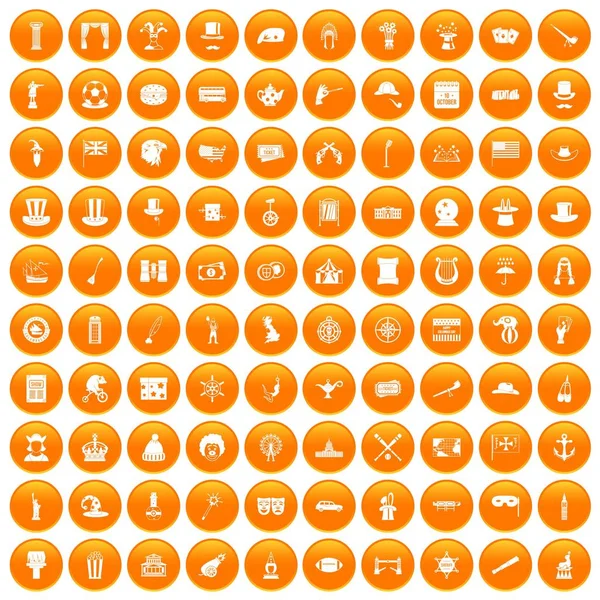 100 κορυφή καπέλο εικονίδια που πορτοκαλί — Διανυσματικό Αρχείο