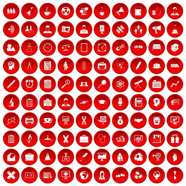 Beyaz Vectr Illüstrasyon Izole Kırmızı Daire Içinde 100 Seminer Icons — Stok Vektör