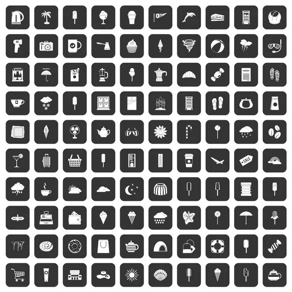 100 ijs iconen set zwart — Stockvector