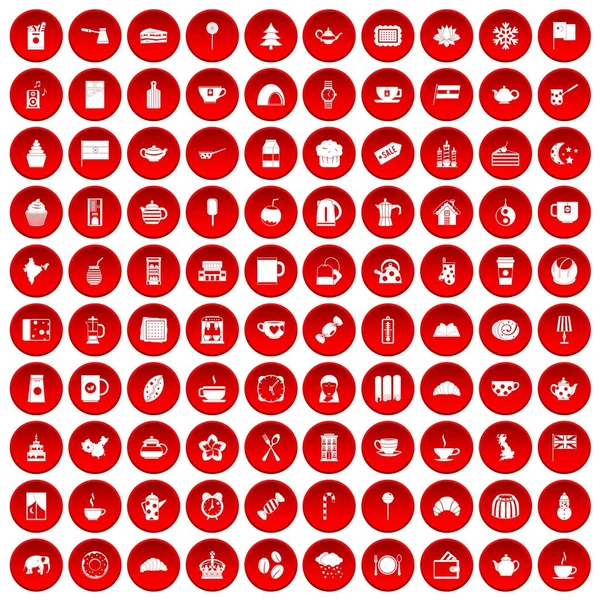 kırmızı 100 çay Kupası Icons set