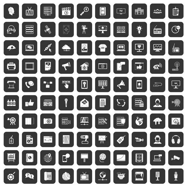 siyah 100 bilgi teknolojisi Icons set