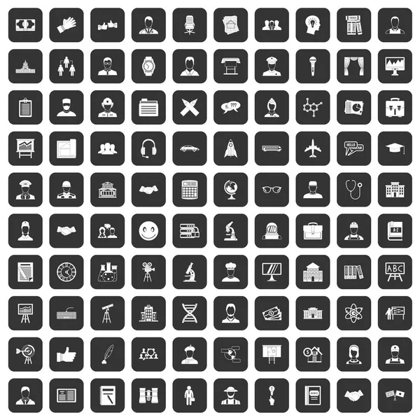 100 intelligente Symbole schwarz gesetzt — Stockvektor