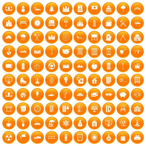 100 значков виллы оранжевый — стоковый вектор