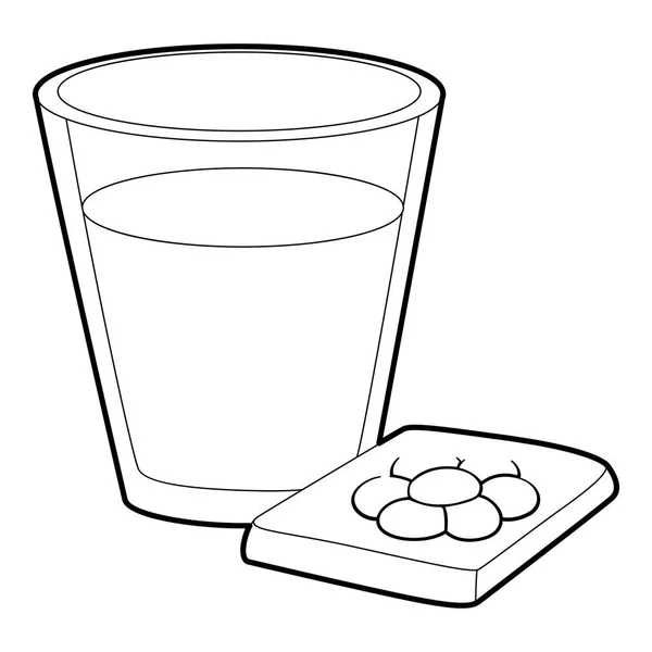 Vidro de água e pílulas ícone, estilo esboço — Vetor de Stock