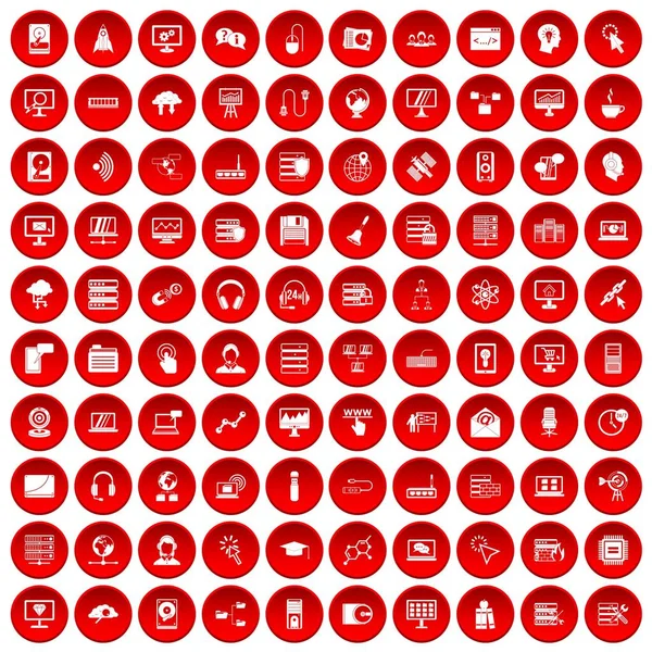 100 online seminar iconen set rood Rechtenvrije Stockillustraties