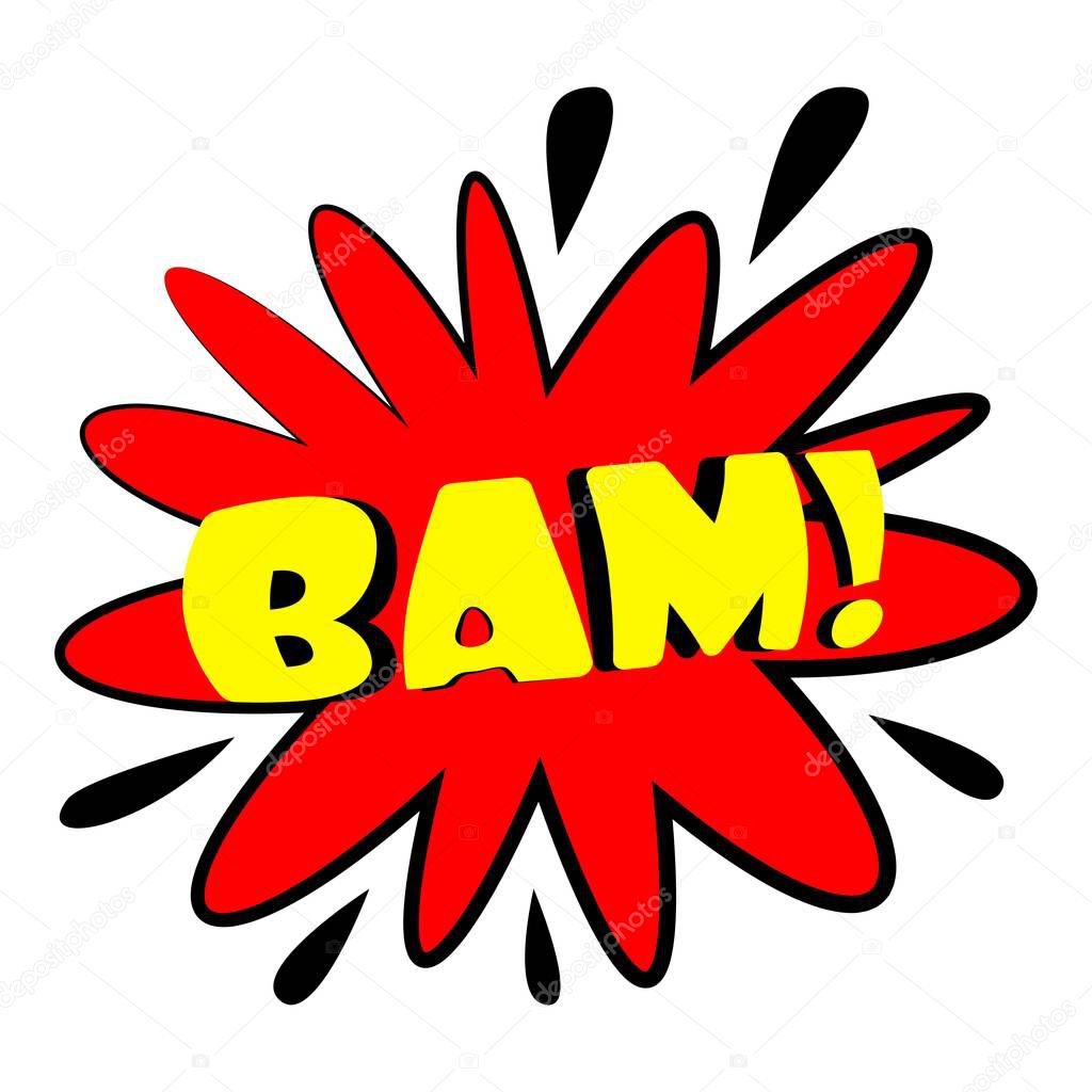 Bam explosion sound effect icon, cartoon style