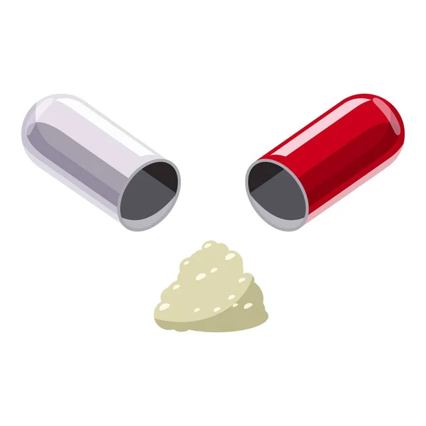 Ikone der offenen Kapsel-Pille im Cartoon-Stil — Stockvektor