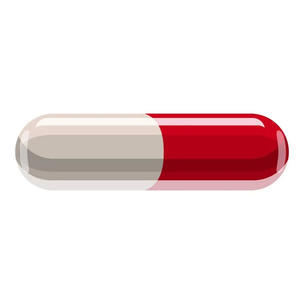 Red and white capsule pill icon, cartoon style — Stock Vector