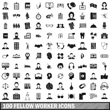100 adam işçi Icons set, basit tarzı 