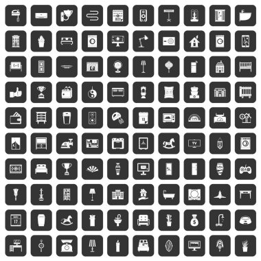 siyah 100 iç Icons set