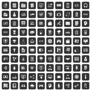 100 BT iş Icons set siyah