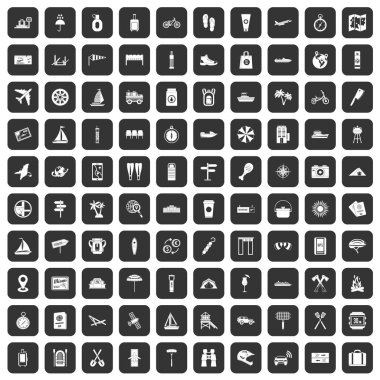 siyah 100 yolculuk Icons set