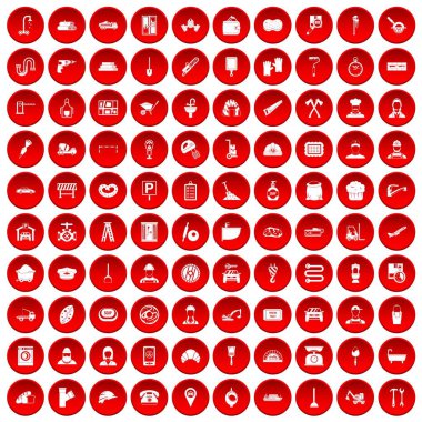 meslekler simgeleri çalışma 100 set kırmızı