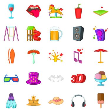 Aile eğlenceli simgeler ayarla, çizgi film tarzı