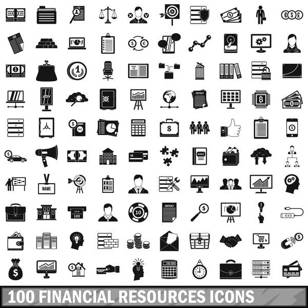 100 наборов иконок финансовых ресурсов, простой стиль — стоковый вектор
