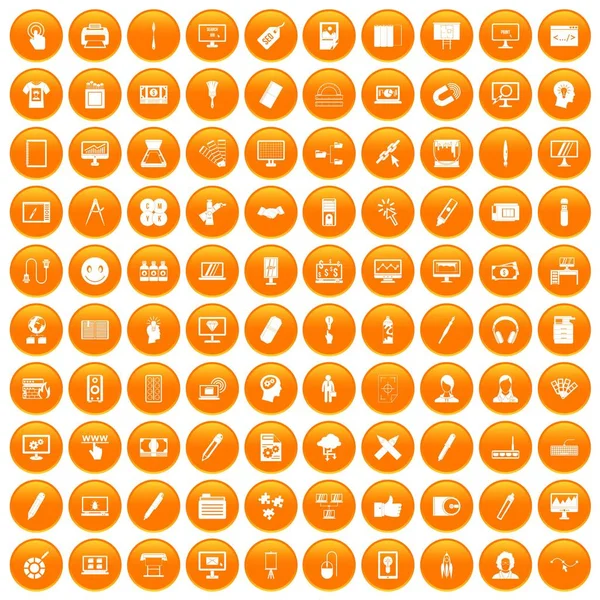 100 ícones webdesign conjunto laranja — Vetor de Stock