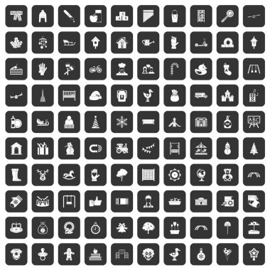 siyah 100 anaokulu Icons set