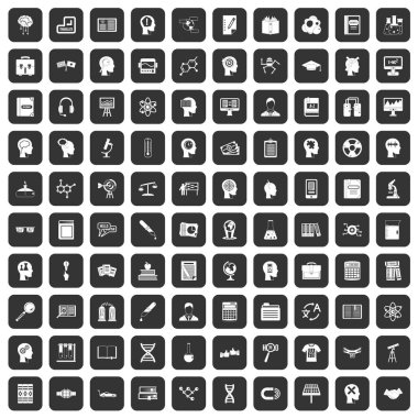 siyah 100 bilgi Icons set