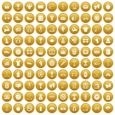 Altın 100 boks Icons set