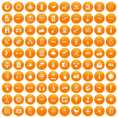 Turuncu 100 kablosuz teknoloji Icons set