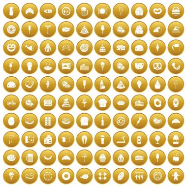 Altın 100 kalori Icons set