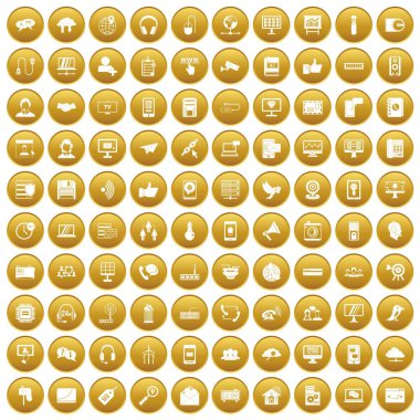 Altın 100 iletişim Icons set