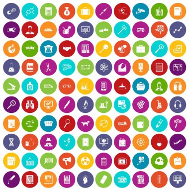 farklı renklerde izole daire vektör çizim içinde 100 Büyüteç Icons set