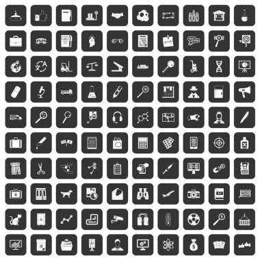 siyah 100 Büyüteç Icons set