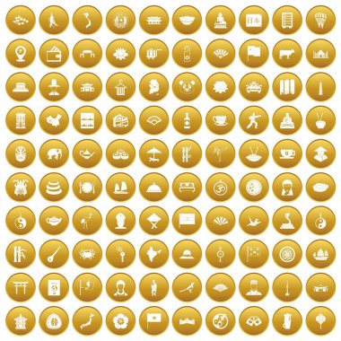 Altın 100 çanak Icons set