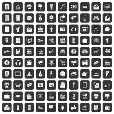 siyah 100 pazarlama Icons set
