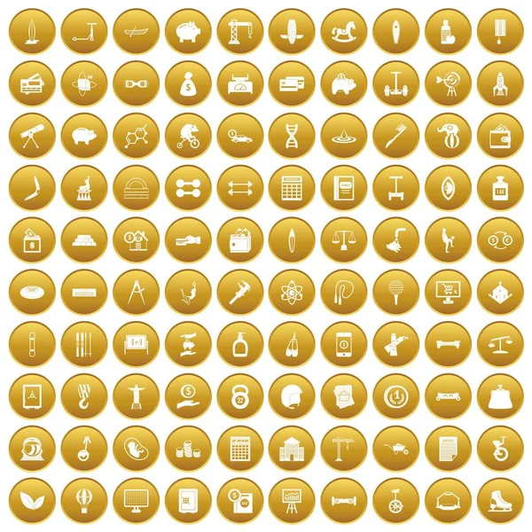 100 ícones de equilíbrio ouro conjunto — Vetor de Stock