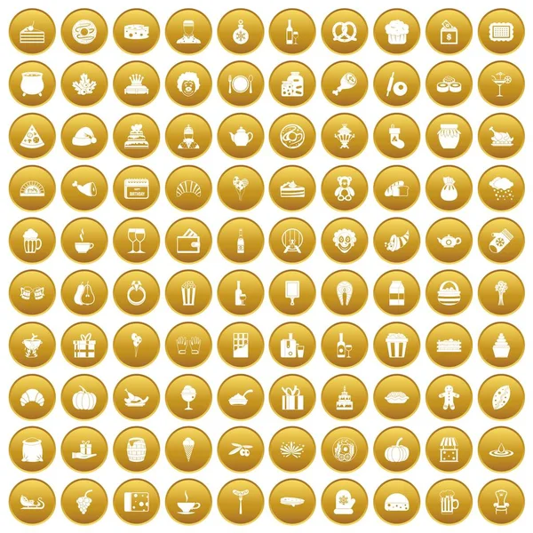 100 bounty ikonok beállítása arany — Stock Vector