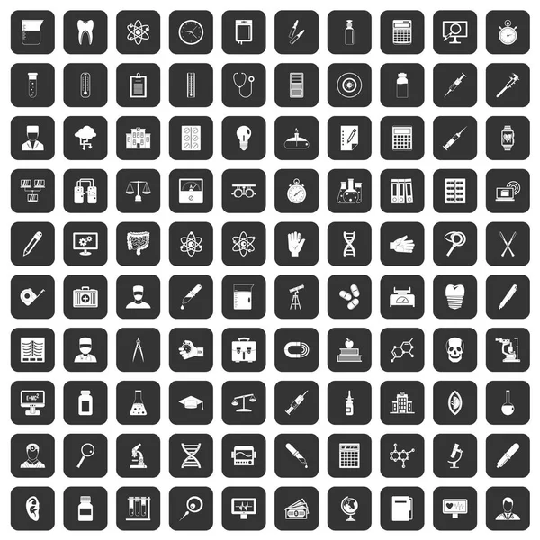 100 icônes de laboratoire noir — Image vectorielle