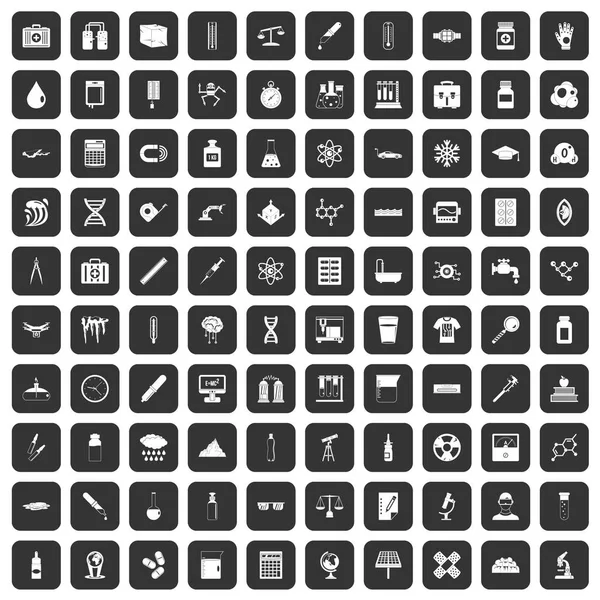 100 laboratorium iconen set zwart — Stockvector