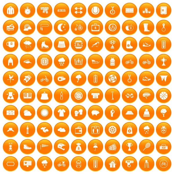 100 mujer deporte iconos conjunto naranja — Archivo Imágenes Vectoriales