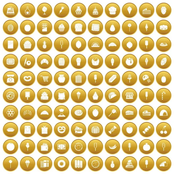100 ícones de confeitaria ouro conjunto — Vetor de Stock