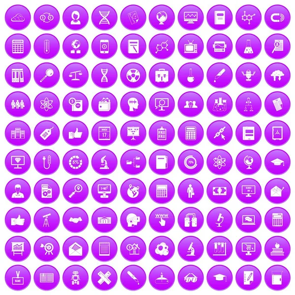 100 Analytics-Symbole lila gesetzt — Stockvektor