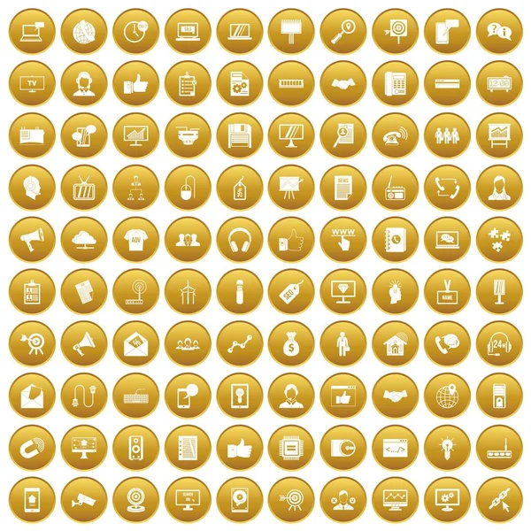 100 Icons für den Datenaustausch setzen Gold — Stockvektor