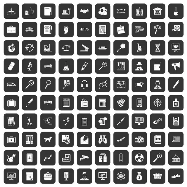 Siyah 100 Büyüteç Icons set — Stok Vektör