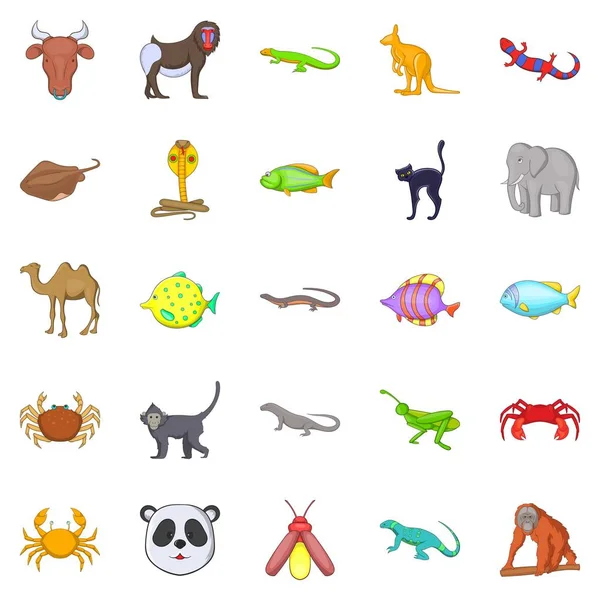 Zvířata džungle ikony sady, kreslený styl — Stockový vektor