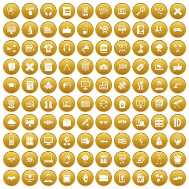Altın 100 eğitim teknolojisi Icons set