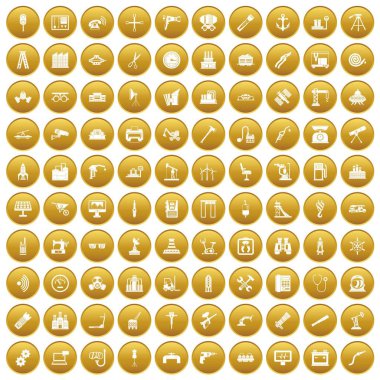 Altın 100 ekipman Icons set