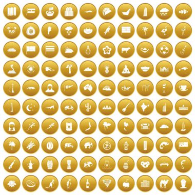 Altın 100 egzotik hayvanlar Icons set