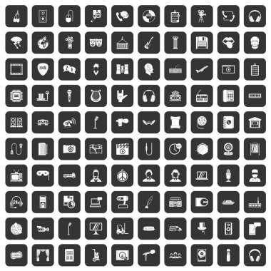 siyah 100 mikrofon Icons set