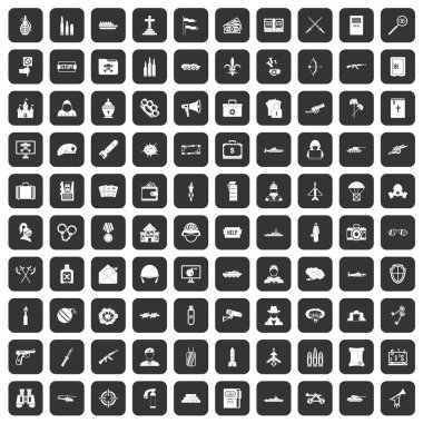 siyah 100 askeri Icons set