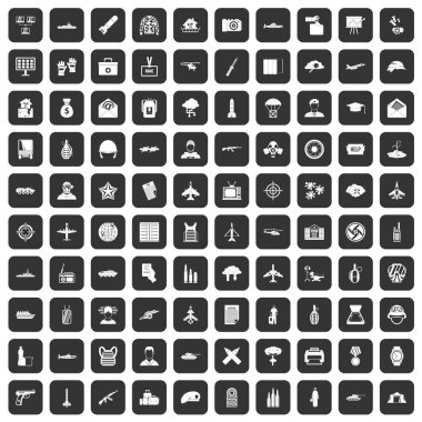 siyah 100 askeri gazeteci Icons set