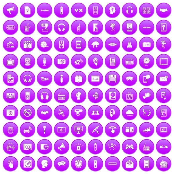 100 iconos de audio púrpura — Vector de stock