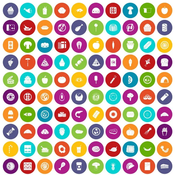 100 식사 아이콘 색상 설정 — 스톡 벡터